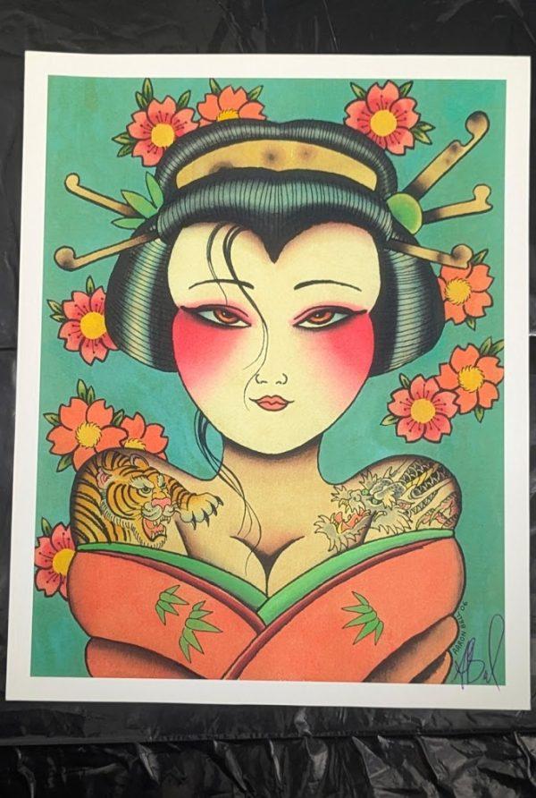 Aaron Bell Tattoo Flash 2012 Tattooed Geisha Print