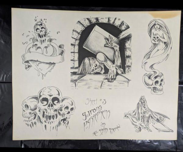 Greg Irons PG Stevens Tattoo Flash Sheet #3 1985