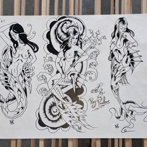 Tattoo Artist Roy Proudlove Production Flash Sheet 8A