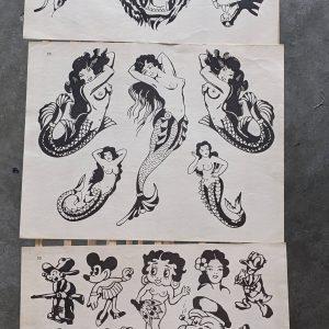 Vintage Tattoo Flash (3) Sheets Black & White