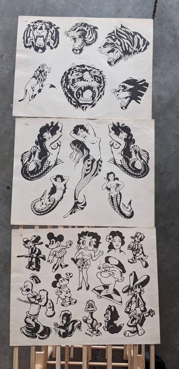 Vintage Tattoo Flash (3) Sheets Black & White