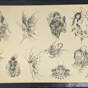 Vintage Pinky Yun Production Tattoo Flash Sheet