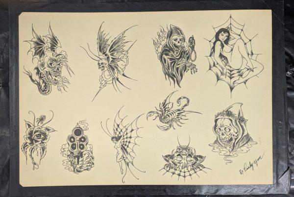 Vintage Pinky Yun Production Tattoo Flash Sheet