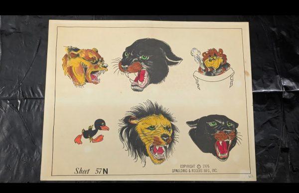 Vintage Tattoo Flash Sheet #57N Wild Animals-Spaulding & Rogers 1976