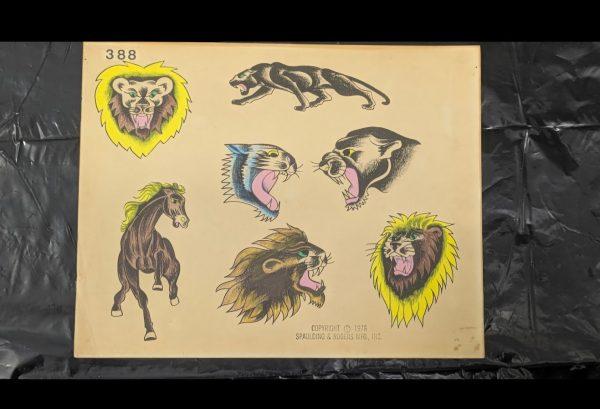 Vintage Tattoo Flash Sheet #388 Wild Animals-Spaulding & Rogers 1976