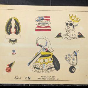 Vintage Tattoo Flash Sheet #76N Harley Tattoo Designs