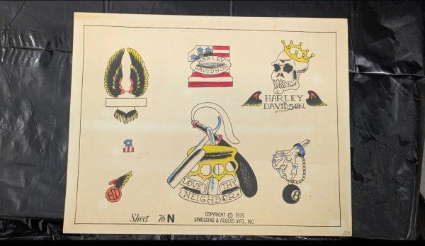 Vintage Tattoo Flash Sheet #76N Harley Tattoo Designs