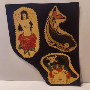 Vintage Hand Colored Tattoo Flash Cutouts 1970`s Vintage tattoo flash from the 1970`s Hand Colored Tattoo Design Cutouts Artist Unknown