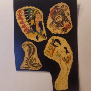 Vintage Hand Colored Tattoo Flash Cutouts 1970`s Vintage tattoo flash from the 1970`s Hand Colored Tattoo Design Cutouts Artist Unknown