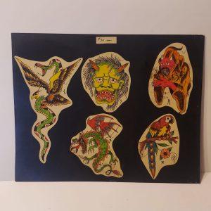 Vintage Hand Colored Tattoo Flash Cutouts 1970`s 13