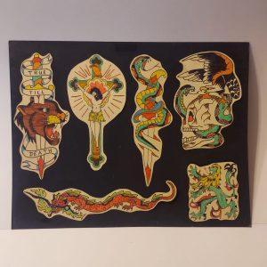 Vintage Hand Colored Tattoo Flash Cutouts 1970`s 16