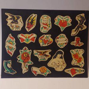 Vintage Hand Colored Tattoo Flash Cutouts 1970`s 17