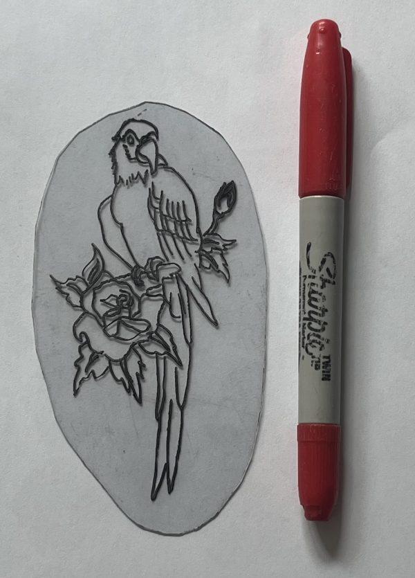 1970‘s Sunset Strip Tattoo Studio Acetate Stencil-Parrot & Rose - Image 4